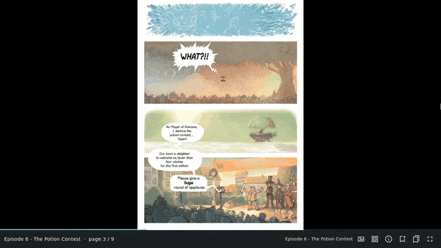 Guided view on a painted comic page